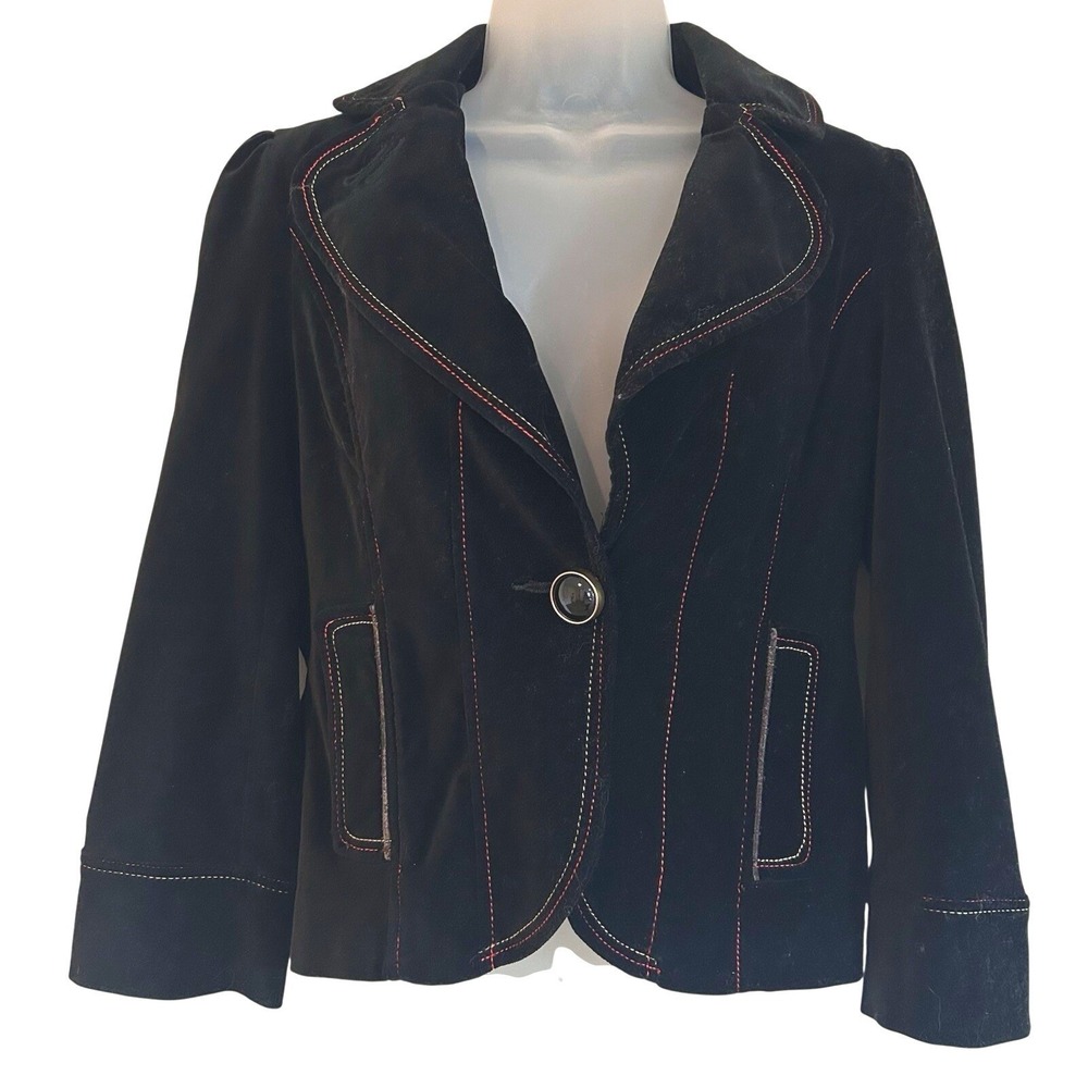 XOXO Jeans Velvet Jacket Sz M Gothic Black Grunge Button Pockets Lined FLAW